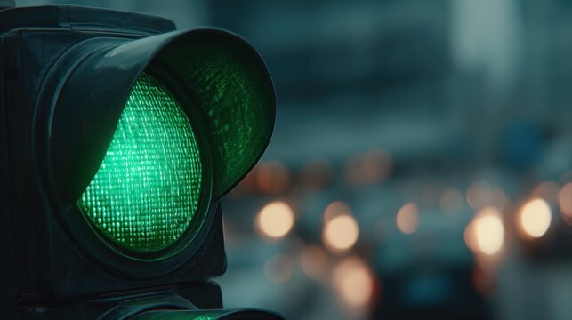 The green light marks a moment of permission, guiding movement in traffic and symbolizing readiness to begin something new.

