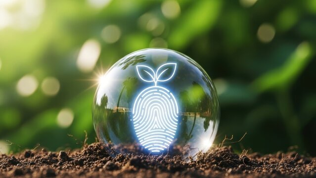 Ecological Identity: Fingerprint Seedling in Glass Orb on Earth