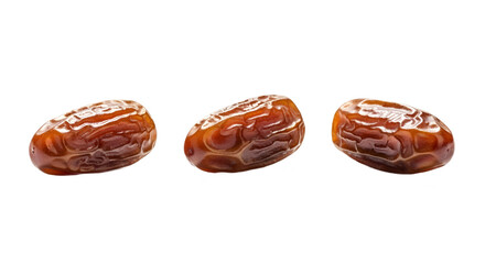 Obraz premium Three ripe Medjool dates isolated for healthy food and snack concepts isolated PNG with Transparent Background