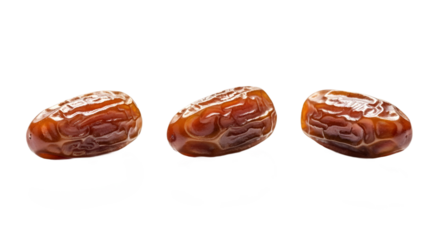 Three ripe Medjool dates isolated for healthy food and snack concepts isolated PNG with Transparent Background