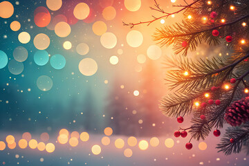 Magical Christmas background with lights and pine

