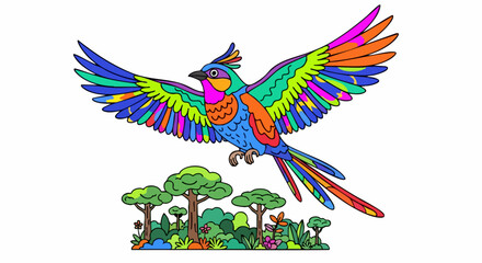 Obraz premium Vibrant Rainbow Bird in Flight with Colorful Plumage.