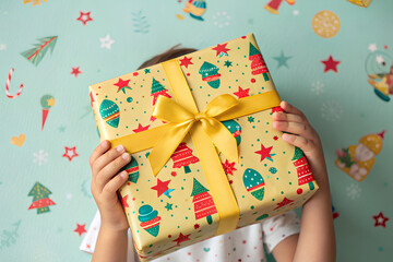 Child holding festive Christmas gift box
