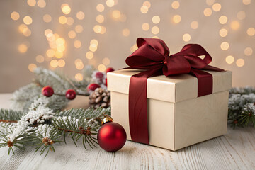 Elegant Christmas gift box with red ribbon
