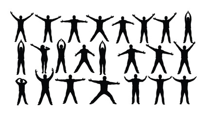 People performing exercise and stretching silhouettes isolated on white background, Vector