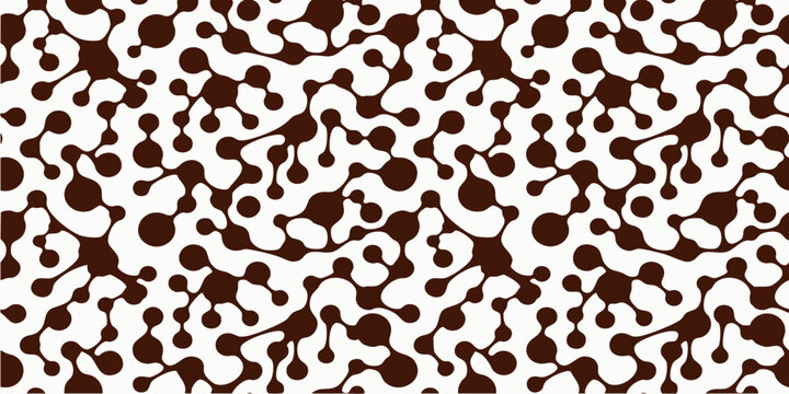 Abstract seamless pattern featuring interconnected brown organic shapes resembling molecular structures or cellulaar networks, creating a modern and dynamic background design