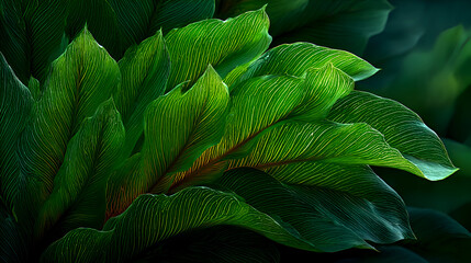 Obraz premium Lush Green Leaves Vibrant Foliage Tropical Plant Pattern