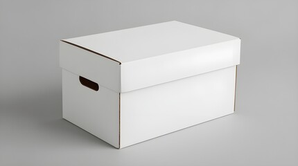 A rectangular-shaped cardboard comes with a separate fitted lid that sits neatly on top, fully covering the opening. On one side of the box, there is a built-in oval hand hole cutout.