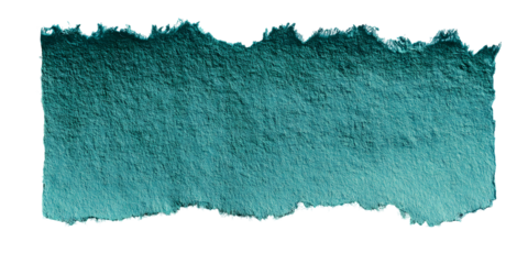 A textured abstract brushstroke with shimmering turquoise and teal hues exhibiting a rough torn edge isolated on transparent background