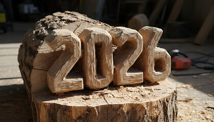 Crafted wooden 2026 sculpture for a rustic, unique new year's celebration