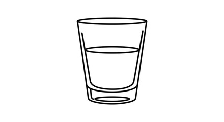 A simple black and white drawing of a partially filled glass a minimalist silhouette