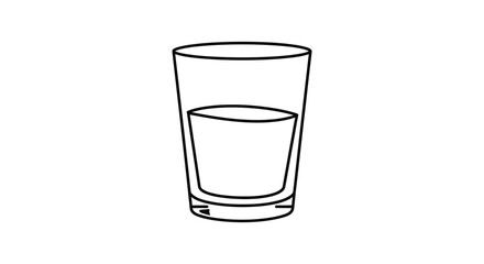 A simple outline drawing of a glass containing liquid a striking black silhouette