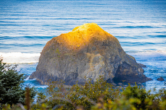 Scenic aerial view of Tillamook Bay beach on sunny day in Oregon