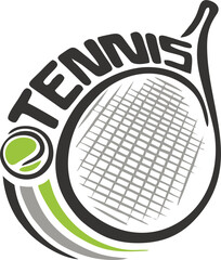 Tennis logo with racket silhouette graphic