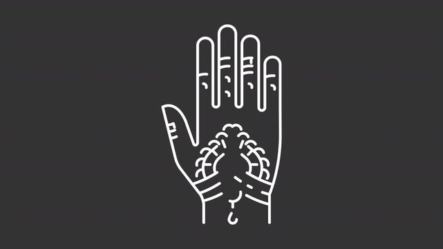 Mehndi white line animation. Henna paste animated icon. Indian body art. Lines showing up. Indian culture. Marriage tradition. Isolated element on dark background. Alpha transparent video