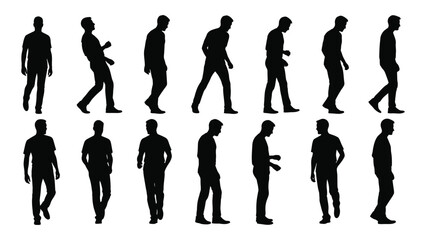 Men walking silhouettes collection isolated on white background, Vector