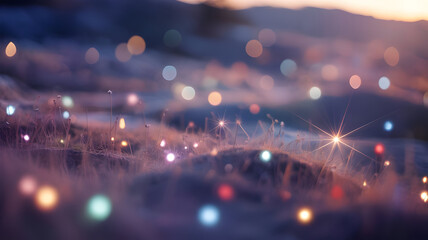 Obraz premium Glowing bokeh lights illustration illuminating a magical ethereal landscape at twilight creating a dreamy atmosphere