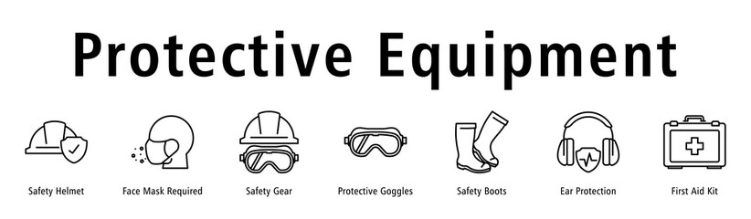 Protective Equipment banner with Helmet, Mask Requirement, Gear, Goggles, Boots, Ear Protection, and First Aid.