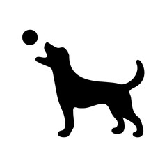 Black silhouette of a playful dog reaching for a small ball Vector, illustration