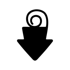 Scroll down arrow icon with curled banner for navigation Vector, illustration