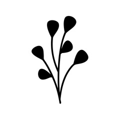 Minimalist black silhouette illustration of a simple plant stem Vector, illustration