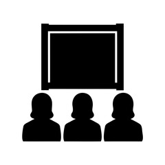 Audience group watching presentation screen icon vector Vector, illustration