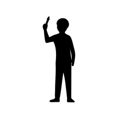Silhouette of person holding up an arrow, pointing upwards Vector, illustration
