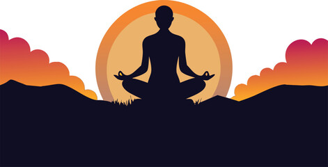 Find inner peace with mindful meditation at sunset, a serene and calming silhouette perfect for wellness campaigns and relaxation resources