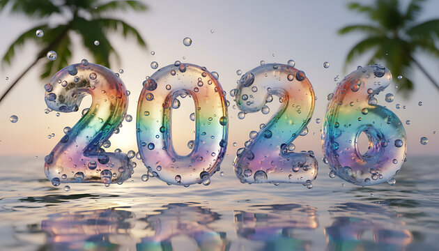 Celebrate 2026 summer vibes with vibrant, iridescent numbers floating on water