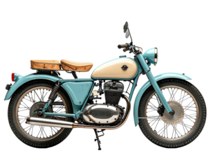 Classic light blue & cream motorcycle, side view