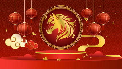 chinese new year red and gold podium