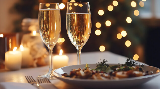 two glasses of champagne with candles - Powered by Adobe