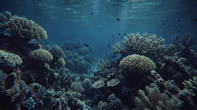 A breathtaking underwater journey through a vibrant coral reef, bathed in serene sunlight, highlighting the profound beauty and vital ecosystems of the ocean