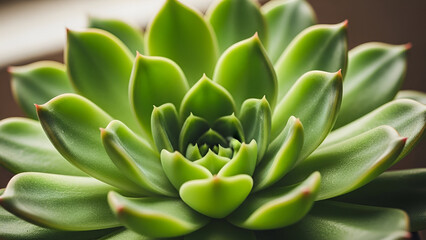 Fototapeta premium Detailed close-up of a vibrant green succulent plant with symmetrical leaves
