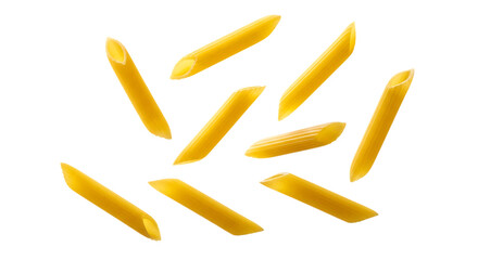 Obraz premium Penne pasta pieces scattered isolated on transparent background