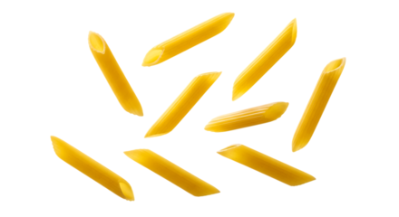 Penne pasta pieces scattered isolated on transparent background
