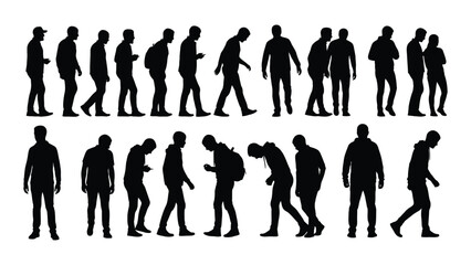 People silhouettes in various poses isolated on white background, Vector