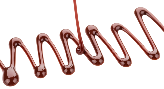 Molten chocolate drizzled in a wavy pattern isolated on transparent background