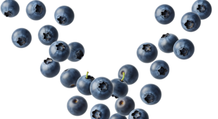 Fresh blueberries falling isolated on transparent background