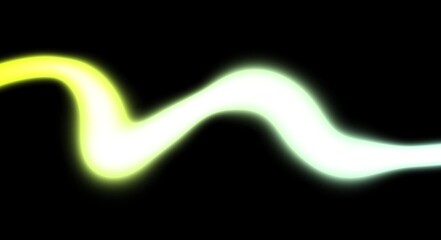 Abstract glowing neon blurred multicolour light streak rays on black background. Glowing neon horizontal curved lines wave shaped colour flow background.