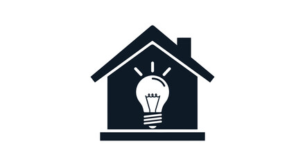 A simple black house icon with a glowing lightbulb inside a striking silhouette