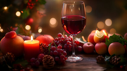 christmas still life with champagne and candles