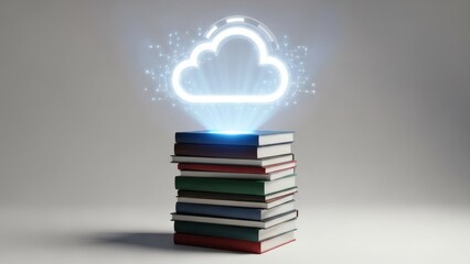 Books And Digital Cloud Learning And Online Education Concept