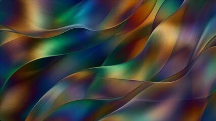 Obraz premium Abstract Dark Metallic Wave Background with Green Copper and Purple Gradients