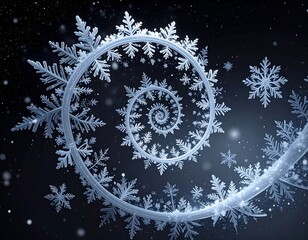 Whimsical swirl of ice crystals forms spiral against a dark background
