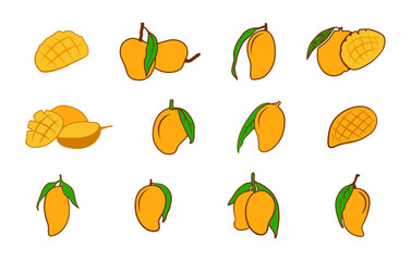 Mango fruit vector illustration set, Mango fruit vector, Mango svg, Mango drawing, Mango icon, Mango illustration.