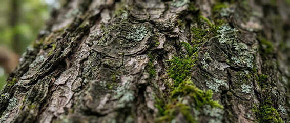 Obraz premium Close-up of old tree bark with moss and lichen