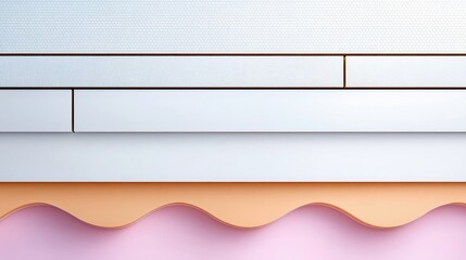 An abstract composition featuring a combination of geometric shapes, including rectangles and a wavy element, set against a backdrop of pastel colors.