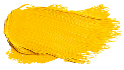 Vibrant yellow paint stroke with visible texture and brush marks a bold artistic smear isolated on transparent background