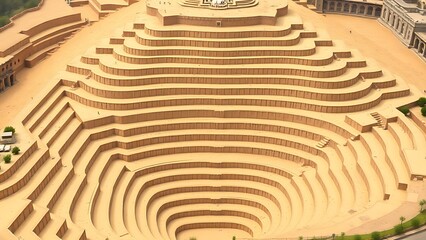 trapezoid. Symmetrical terraced gardens with trapezoid shapes in a sand-colored palette. real-estate listings.